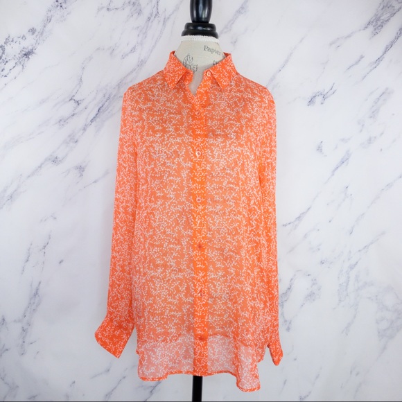 Equipment Tops - Equipment | Essential Silk Shirt | Coral/Wht | XL